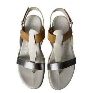 ECCO Flash Thong Sandals Women's EU41 Adjustable Straps Leather Silver Shadow